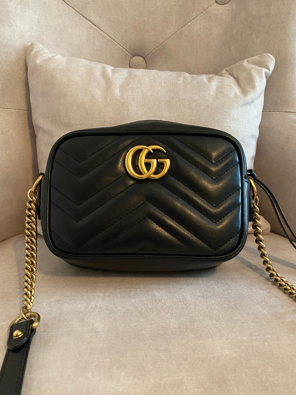 Authentic Mini Marmont Crossbody Bag With Gold Hardware